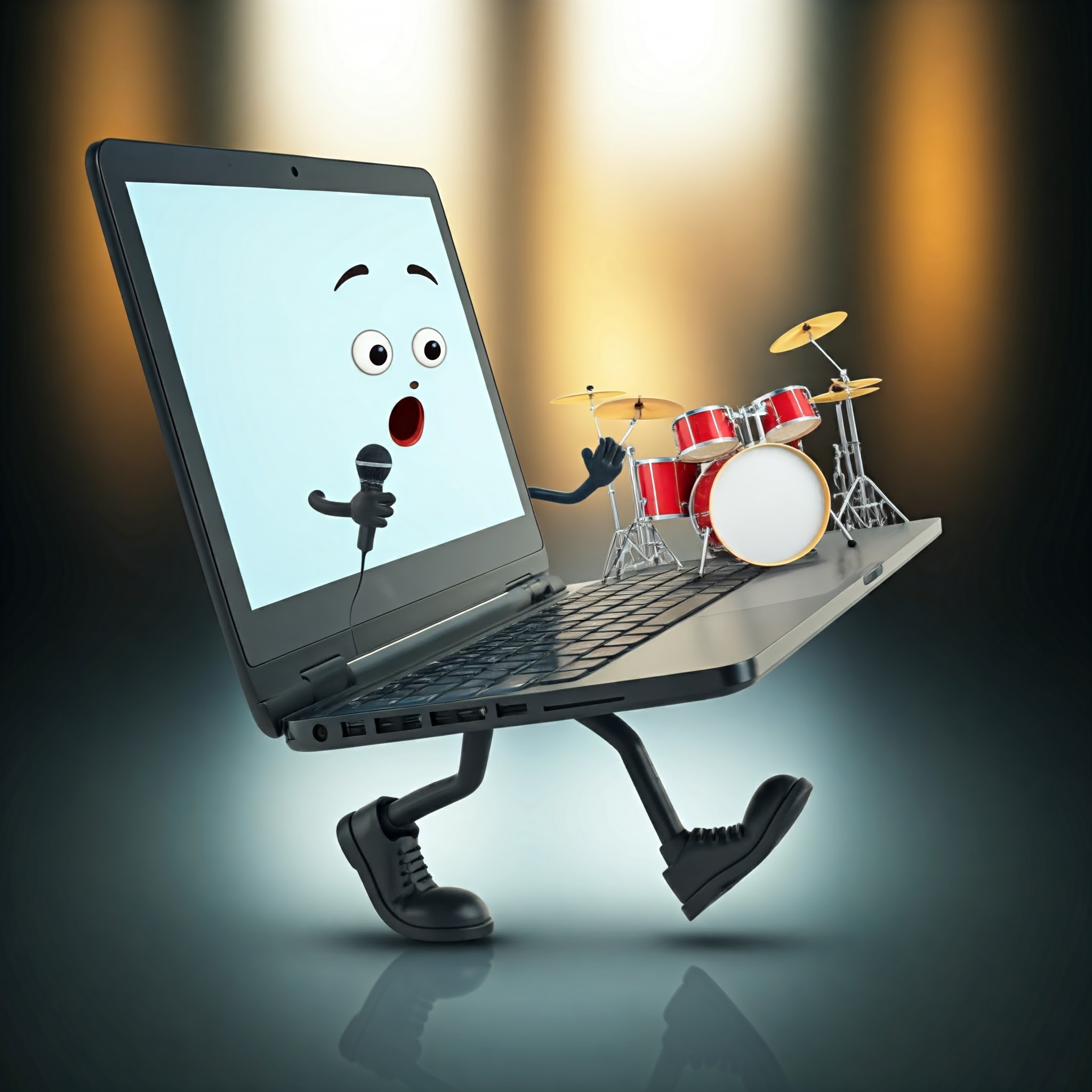 A laptop as a singer in a band